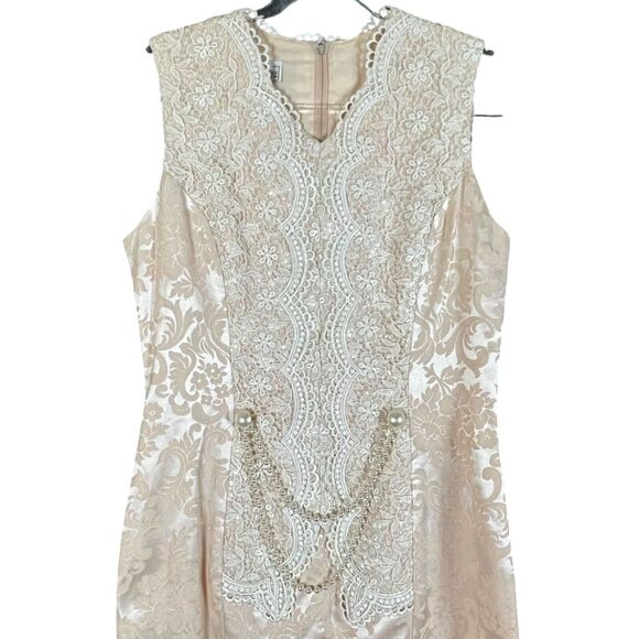 Vtg Jessica McClintock Lace Brocade Pearls Dress Jacket Set Bridal Pink NWT 12 - Picture 6 of 16